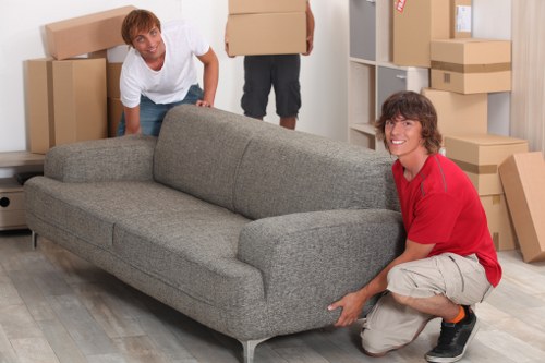 Team protecting floors and doorways during a move